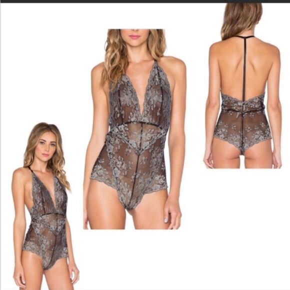 Free People Too Cute To Handle Bodysuit In Charcoal Black - Picture 1 of 3